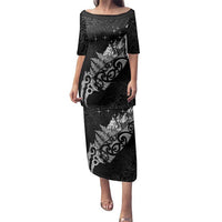 Maori Matariki Family Matching Puletasi and Hawaiian Shirt Landscape Styled Fern - Monochrome