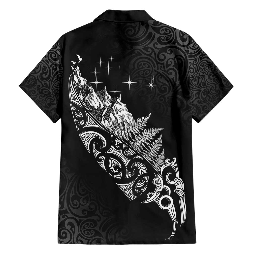 Maori Matariki Family Matching Short Sleeve Bodycon Dress and Hawaiian Shirt Landscape Styled Fern - Monochrome LT7 - Polynesian Pride