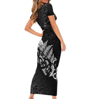 Maori Matariki Family Matching Short Sleeve Bodycon Dress and Hawaiian Shirt Landscape Styled Fern - Monochrome LT7 - Polynesian Pride
