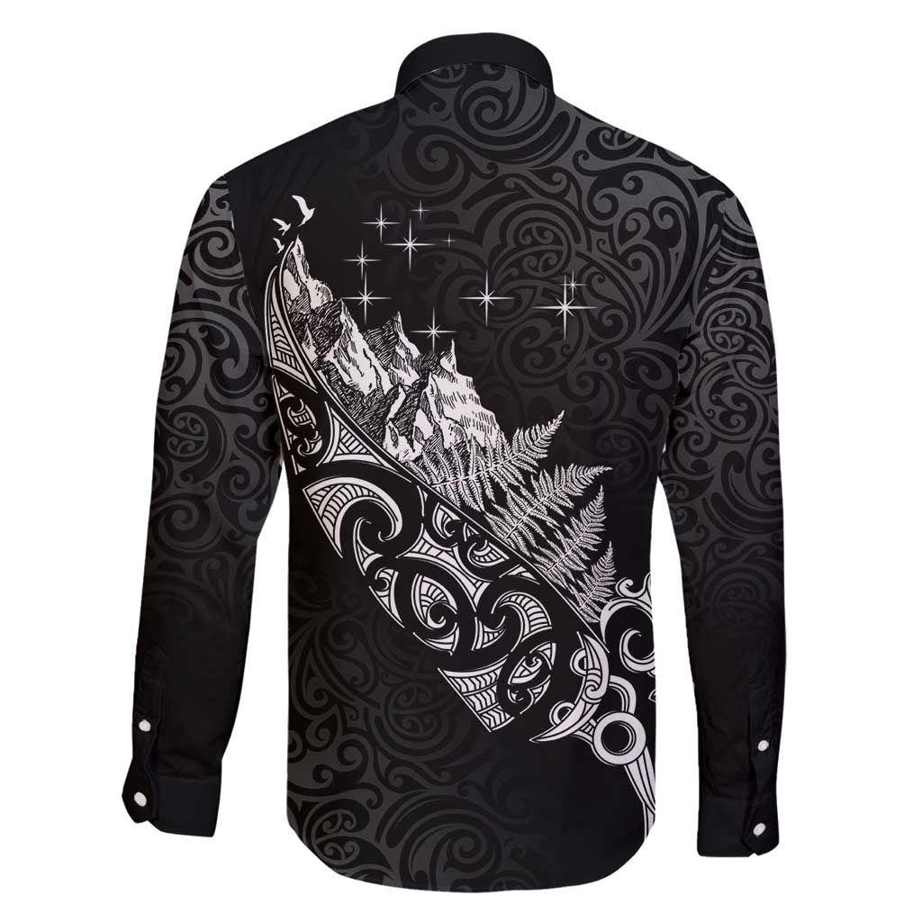 Maori Matariki Family Matching Summer Maxi Dress and Hawaiian Shirt Landscape Styled Fern - Monochrome LT7 - Polynesian Pride