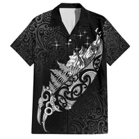 Maori Matariki Family Matching Tank Maxi Dress and Hawaiian Shirt Landscape Styled Fern - Monochrome LT7 Dad's Shirt - Short Sleeve Black - Polynesian Pride