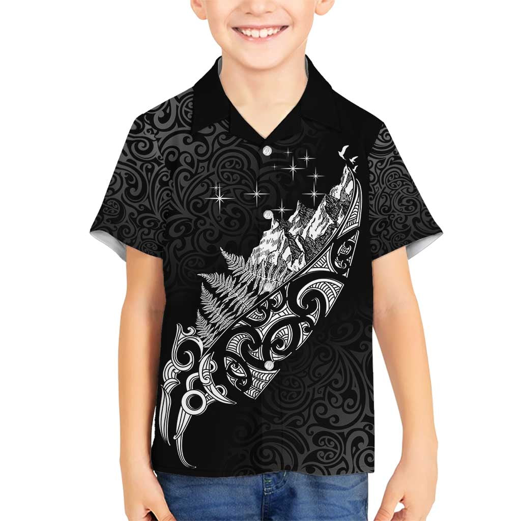 Maori Matariki Family Matching Tank Maxi Dress and Hawaiian Shirt Landscape Styled Fern - Monochrome LT7 Son's Shirt Black - Polynesian Pride