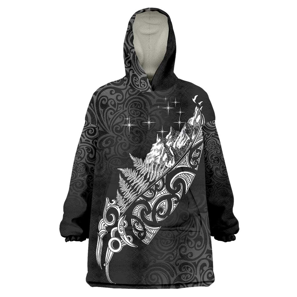 Maori Matariki Wearable Blanket Hoodie Landscape Styled Fern - Monochrome