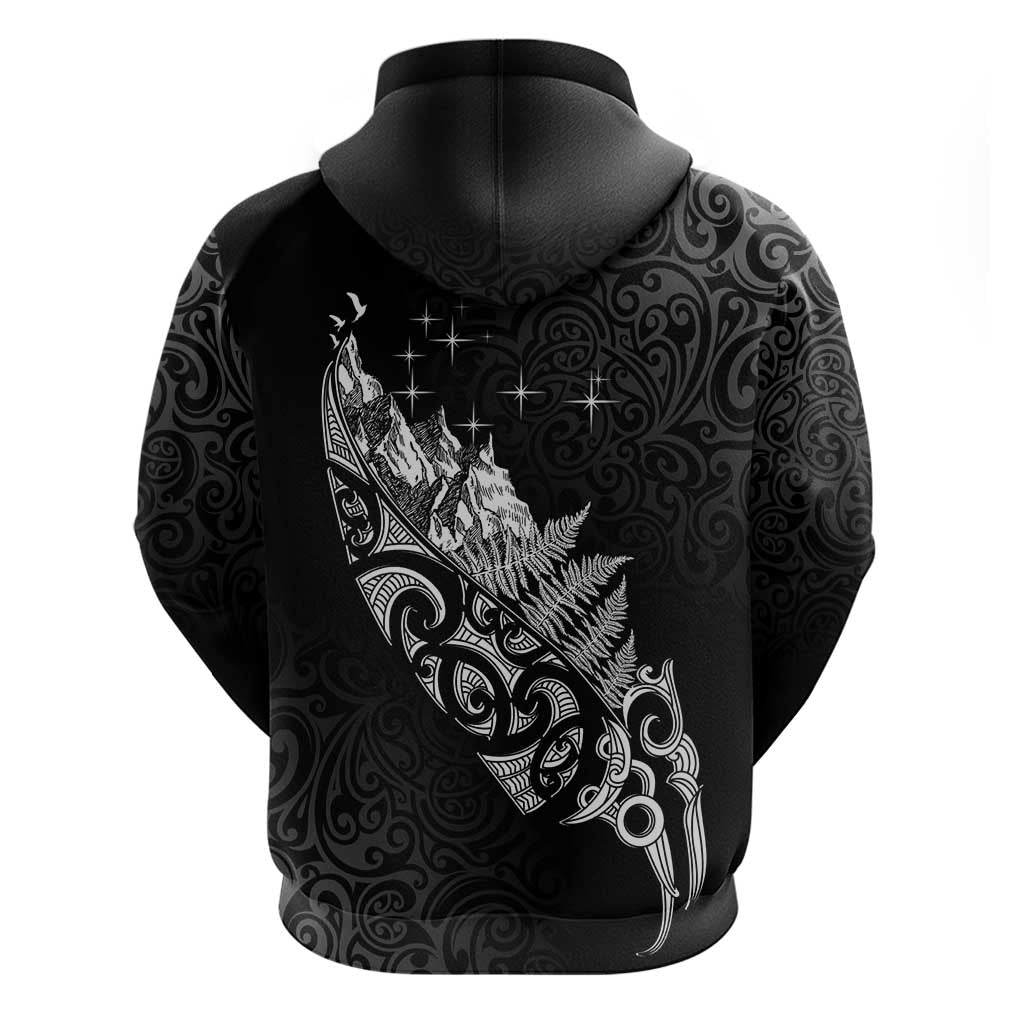 Maori Matariki Zip Hoodie Landscape Styled Fern - Monochrome