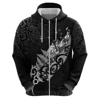 Maori Matariki Zip Hoodie Landscape Styled Fern - Monochrome
