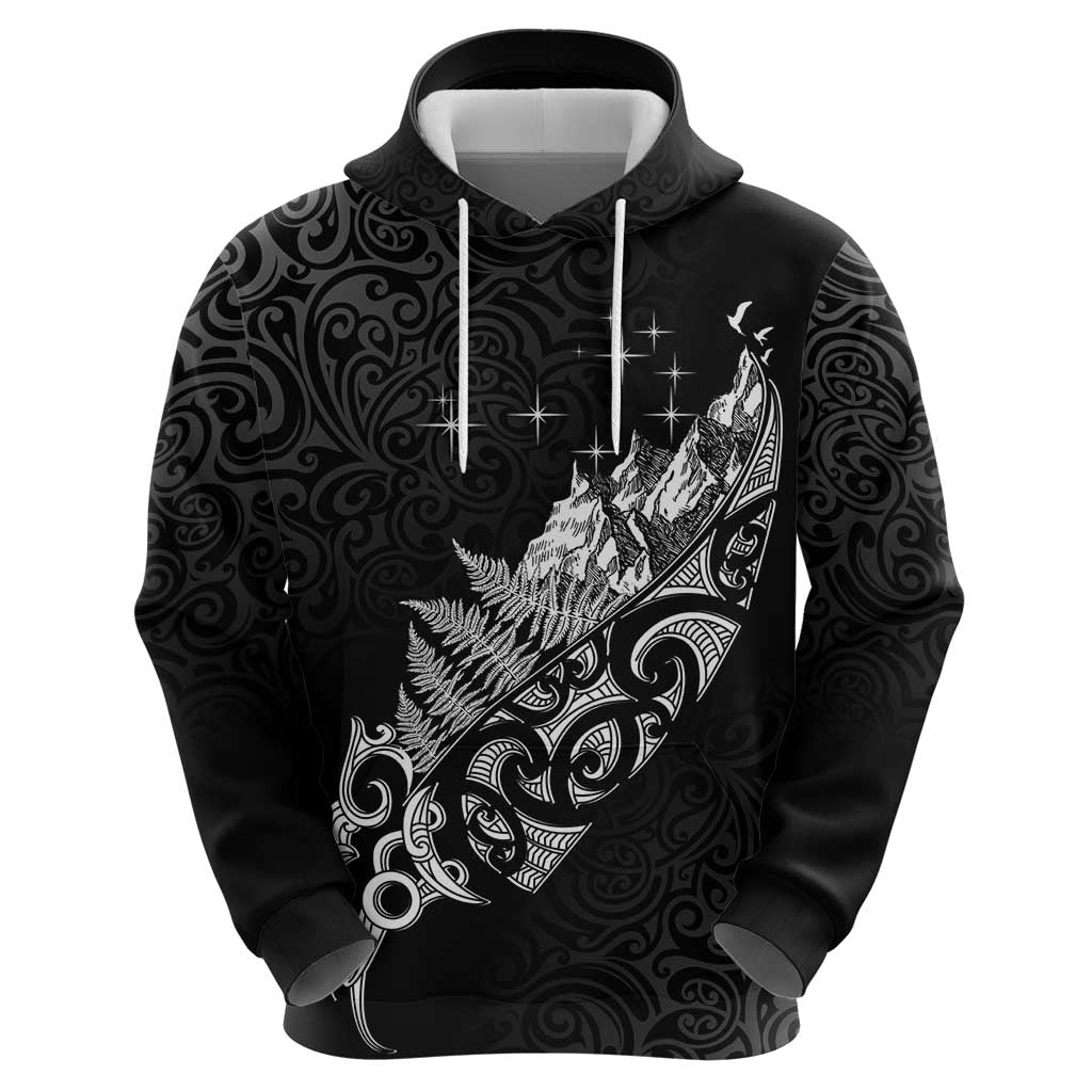Maori Matariki Zip Hoodie Landscape Styled Fern - Monochrome