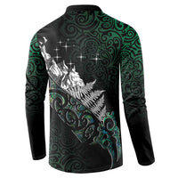 Maori Matariki Button Sweatshirt Landscape Styled Fern - Paua Shell