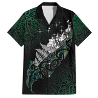 Maori Matariki Family Matching Long Sleeve Bodycon Dress and Hawaiian Shirt Landscape Styled Fern - Paua Shell LT7 Dad's Shirt - Short Sleeve Green - Polynesian Pride