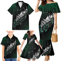 Maori Matariki Family Matching Mermaid Dress and Hawaiian Shirt Landscape Styled Fern - Paua Shell LT7 - Polynesian Pride