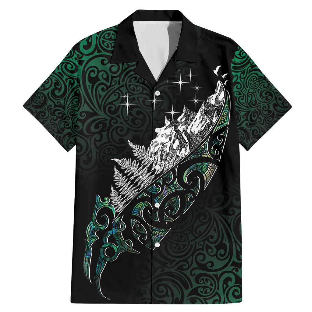 Maori Matariki Family Matching Mermaid Dress and Hawaiian Shirt Landscape Styled Fern - Paua Shell LT7 Dad's Shirt - Short Sleeve Green - Polynesian Pride