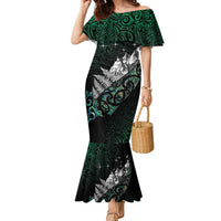 Maori Matariki Family Matching Mermaid Dress and Hawaiian Shirt Landscape Styled Fern - Paua Shell LT7 Mom's Dress Green - Polynesian Pride