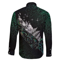 Maori Matariki Family Matching Off The Shoulder Long Sleeve Dress and Hawaiian Shirt Landscape Styled Fern - Paua Shell LT7 - Polynesian Pride