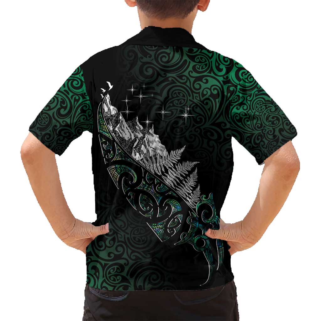 Maori Matariki Family Matching Puletasi and Hawaiian Shirt Landscape Styled Fern - Paua Shell