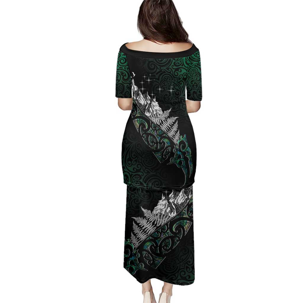 Maori Matariki Family Matching Puletasi and Hawaiian Shirt Landscape Styled Fern - Paua Shell