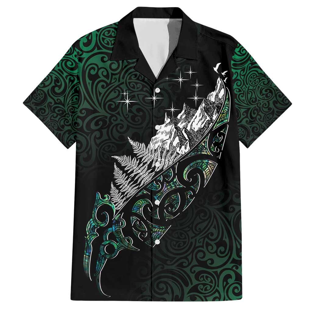 Maori Matariki Family Matching Short Sleeve Bodycon Dress and Hawaiian Shirt Landscape Styled Fern - Paua Shell LT7 Dad's Shirt - Short Sleeve Green - Polynesian Pride