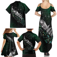 Maori Matariki Family Matching Summer Maxi Dress and Hawaiian Shirt Landscape Styled Fern - Paua Shell LT7 - Polynesian Pride