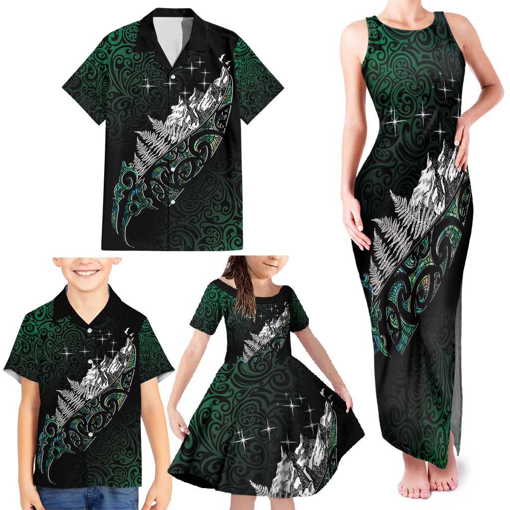 Maori Matariki Family Matching Tank Maxi Dress and Hawaiian Shirt Landscape Styled Fern - Paua Shell LT7 - Polynesian Pride