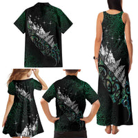 Maori Matariki Family Matching Tank Maxi Dress and Hawaiian Shirt Landscape Styled Fern - Paua Shell LT7 - Polynesian Pride