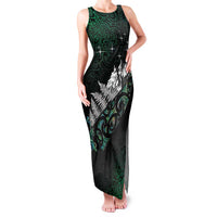 Maori Matariki Family Matching Tank Maxi Dress and Hawaiian Shirt Landscape Styled Fern - Paua Shell LT7 Mom's Dress Green - Polynesian Pride