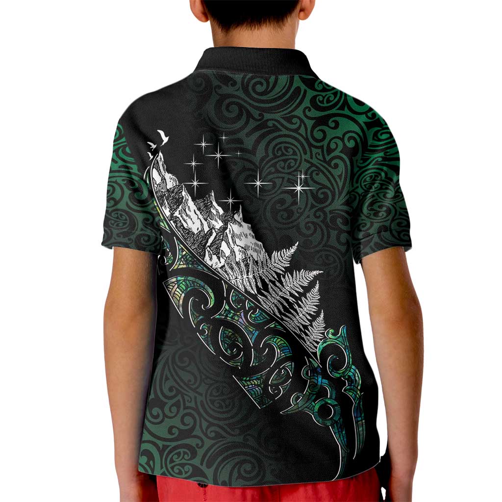 Maori Matariki Kid Polo Shirt Landscape Styled Fern - Paua Shell
