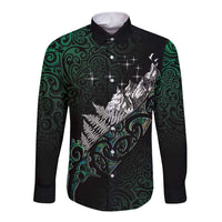 Maori Matariki Long Sleeve Button Shirt Landscape Styled Fern - Paua Shell