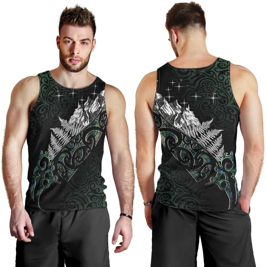 Maori Matariki Men Tank Top Landscape Styled Fern - Paua Shell
