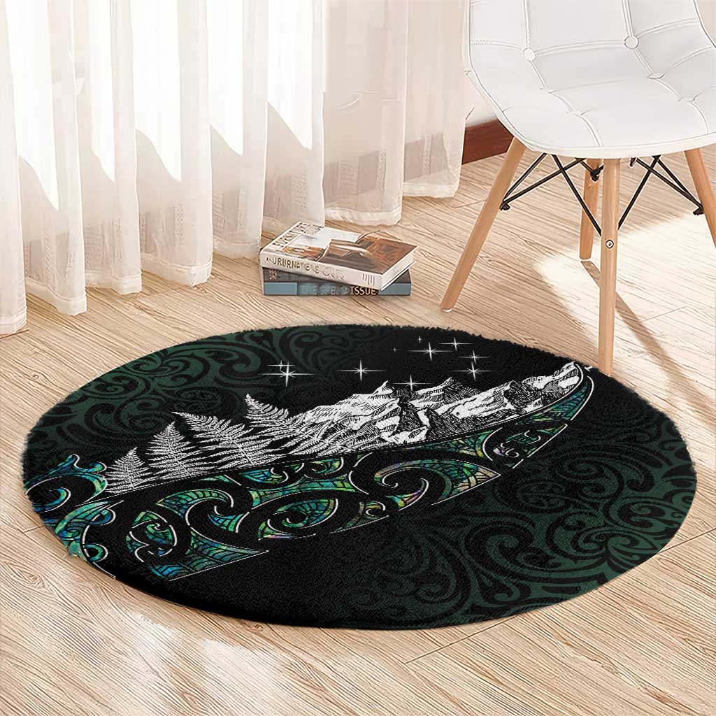 Maori Matariki Round Carpet Landscape Styled Fern - Paua Shell