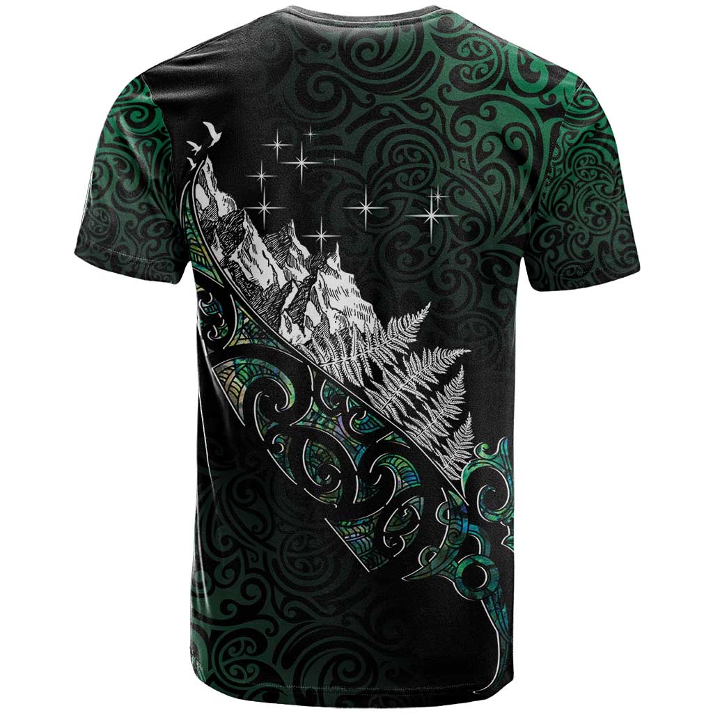 Maori Matariki T Shirt Landscape Styled Fern - Paua Shell