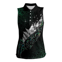 Maori Matariki Women Sleeveless Polo Shirt Landscape Styled Fern - Paua Shell