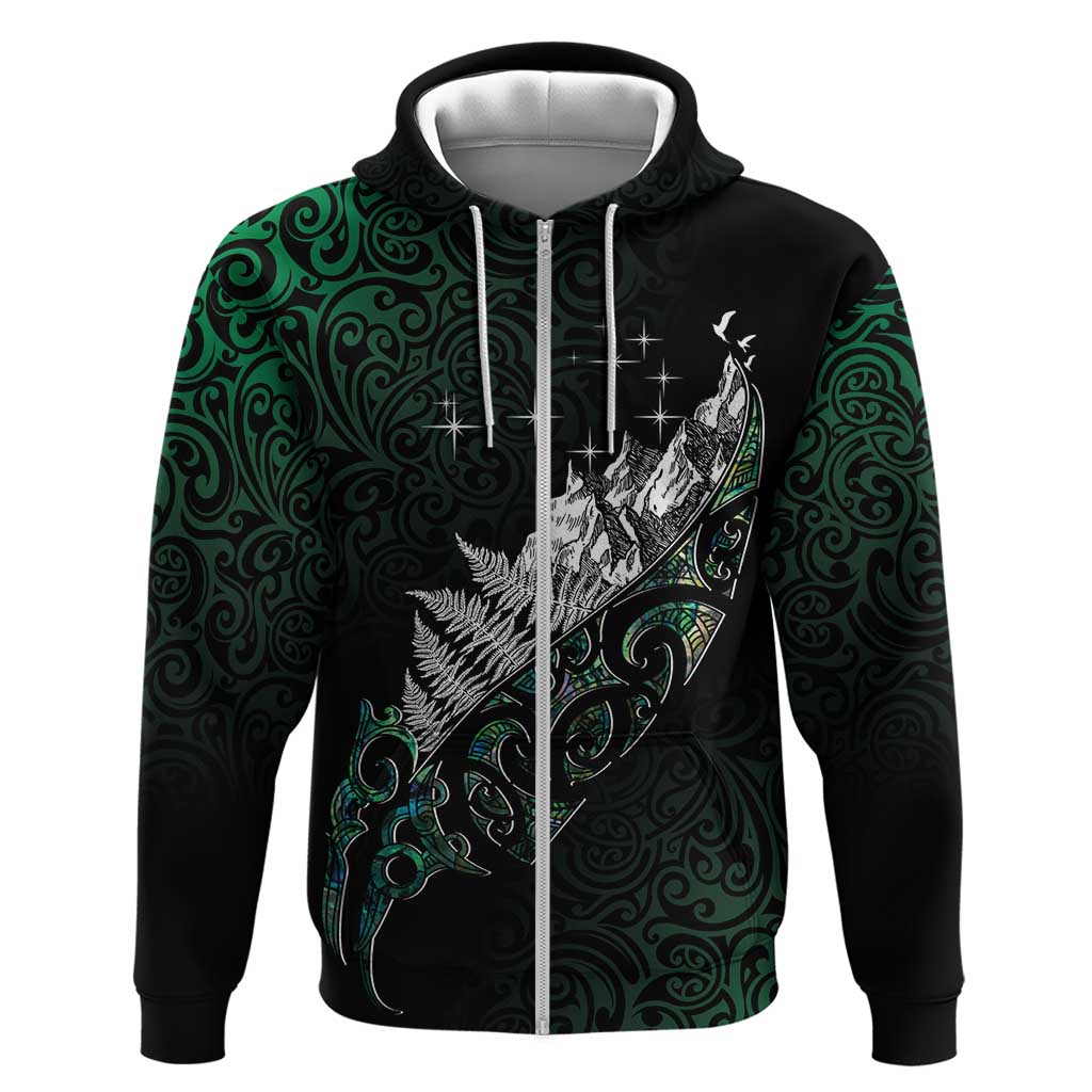 Maori Matariki Zip Hoodie Landscape Styled Fern - Paua Shell