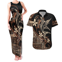 Samoa Manuia le Aso Tuto'atasi Couples Matching Tank Maxi Dress and Hawaiian Shirt Siapo Mamanu Mix Tatau Marlin LT7 Black - Polynesian Pride