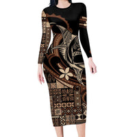 Samoa Manuia le Aso Tuto'atasi Family Matching Long Sleeve Bodycon Dress and Hawaiian Shirt Siapo Mamanu Mix Tatau Marlin LT7 Mom's Dress Black - Polynesian Pride