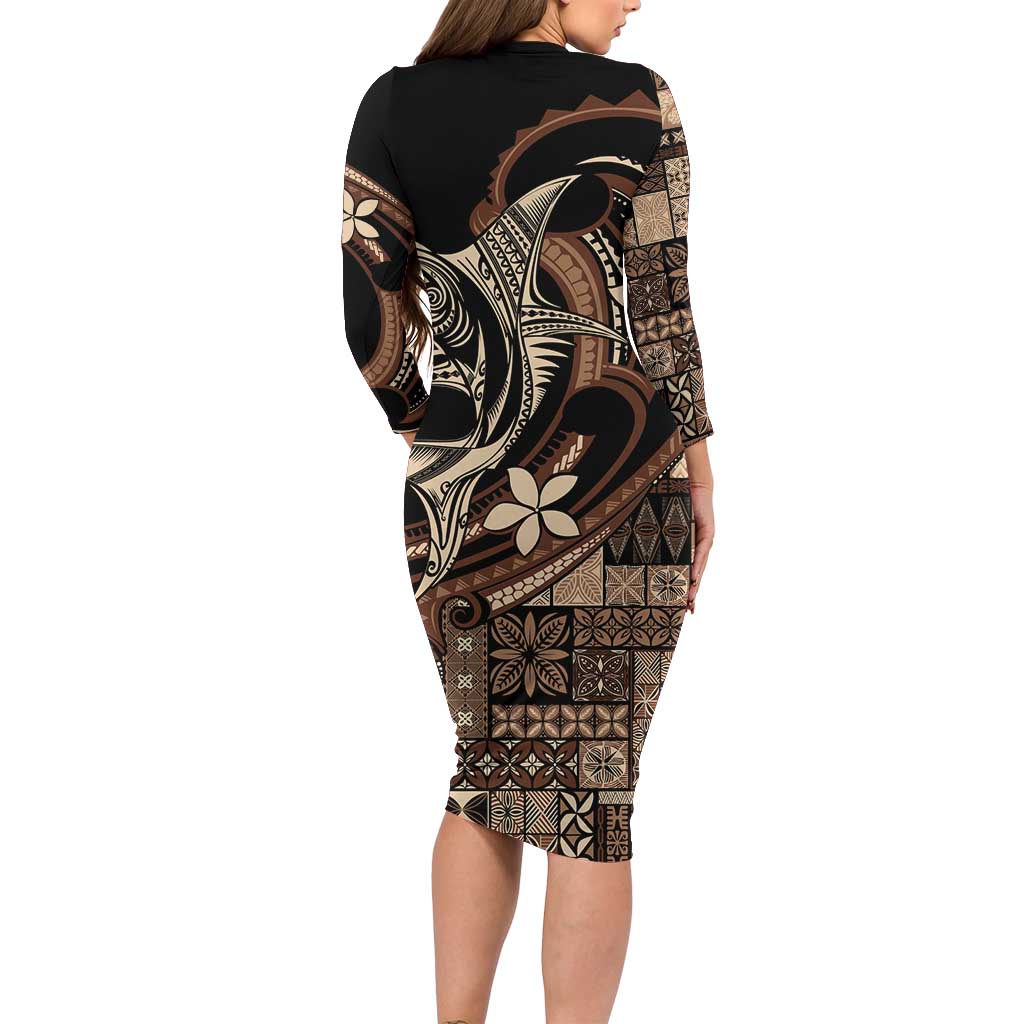 Samoa Manuia le Aso Tuto'atasi Family Matching Long Sleeve Bodycon Dress and Hawaiian Shirt Siapo Mamanu Mix Tatau Marlin LT7 - Polynesian Pride