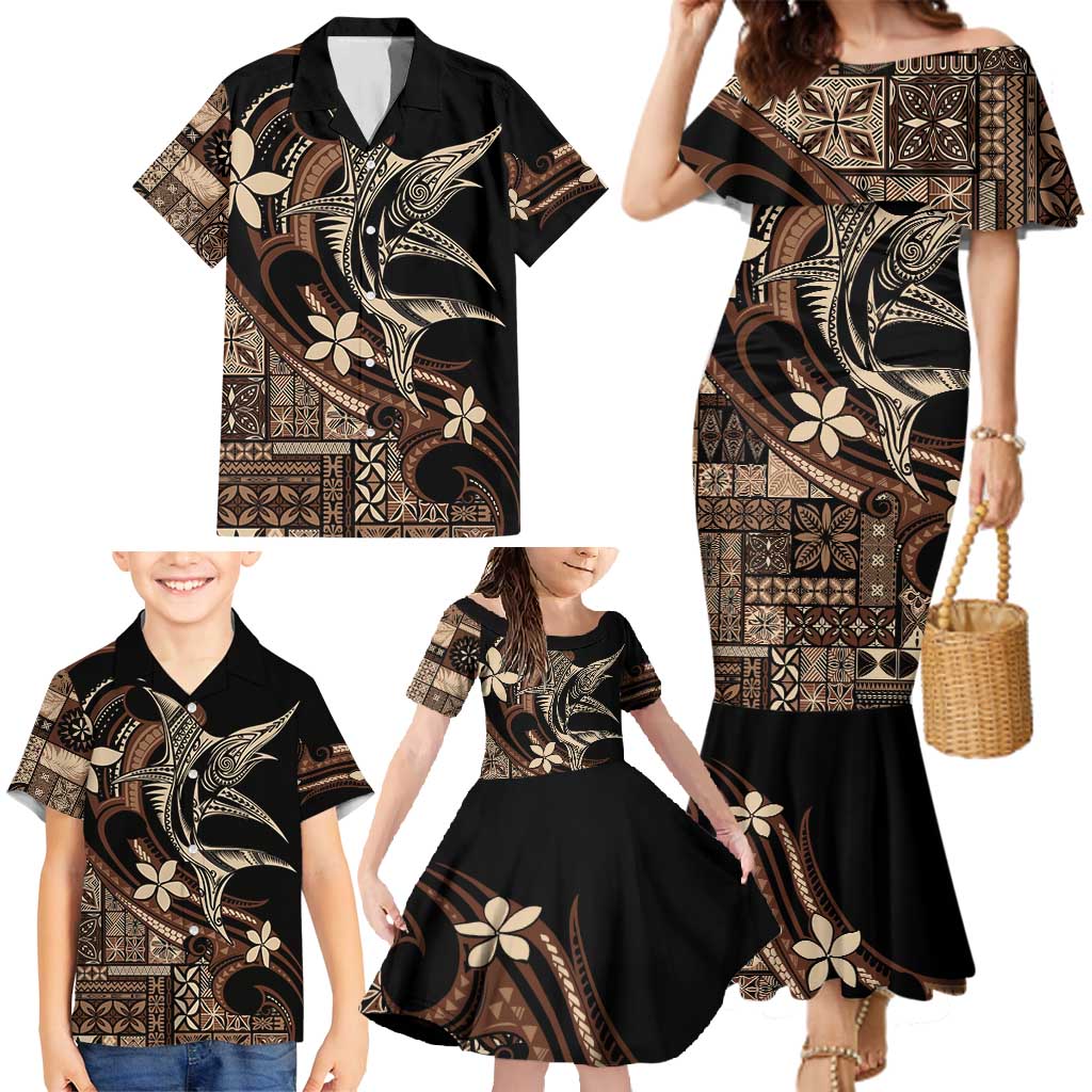 Samoa Manuia le Aso Tuto'atasi Family Matching Mermaid Dress and Hawaiian Shirt Siapo Mamanu Mix Tatau Marlin LT7 - Polynesian Pride