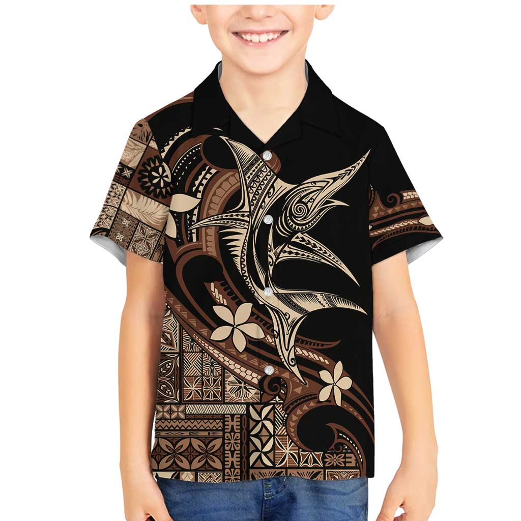 Samoa Manuia le Aso Tuto'atasi Family Matching Mermaid Dress and Hawaiian Shirt Siapo Mamanu Mix Tatau Marlin LT7 Son's Shirt Black - Polynesian Pride