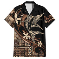 Samoa Manuia le Aso Tuto'atasi Family Matching Off The Shoulder Long Sleeve Dress and Hawaiian Shirt Siapo Mamanu Mix Tatau Marlin LT7 Dad's Shirt - Short Sleeve Black - Polynesian Pride