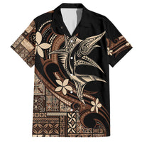 Samoa Manuia le Aso Tuto'atasi Family Matching Off Shoulder Maxi Dress and Hawaiian Shirt Siapo Mamanu Mix Tatau Marlin LT7 Dad's Shirt - Short Sleeve Black - Polynesian Pride