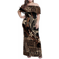 Samoa Manuia le Aso Tuto'atasi Family Matching Off Shoulder Maxi Dress and Hawaiian Shirt Siapo Mamanu Mix Tatau Marlin LT7 Mom's Dress Black - Polynesian Pride
