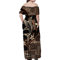 Samoa Manuia le Aso Tuto'atasi Family Matching Off Shoulder Maxi Dress and Hawaiian Shirt Siapo Mamanu Mix Tatau Marlin LT7 - Polynesian Pride