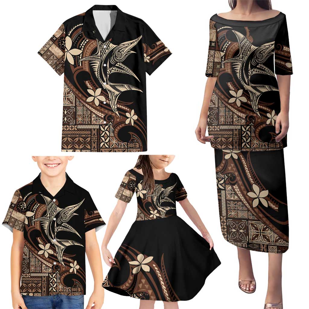 Samoa Manuia le Aso Tuto'atasi Family Matching Puletasi and Hawaiian Shirt Siapo Mamanu Mix Tatau Marlin