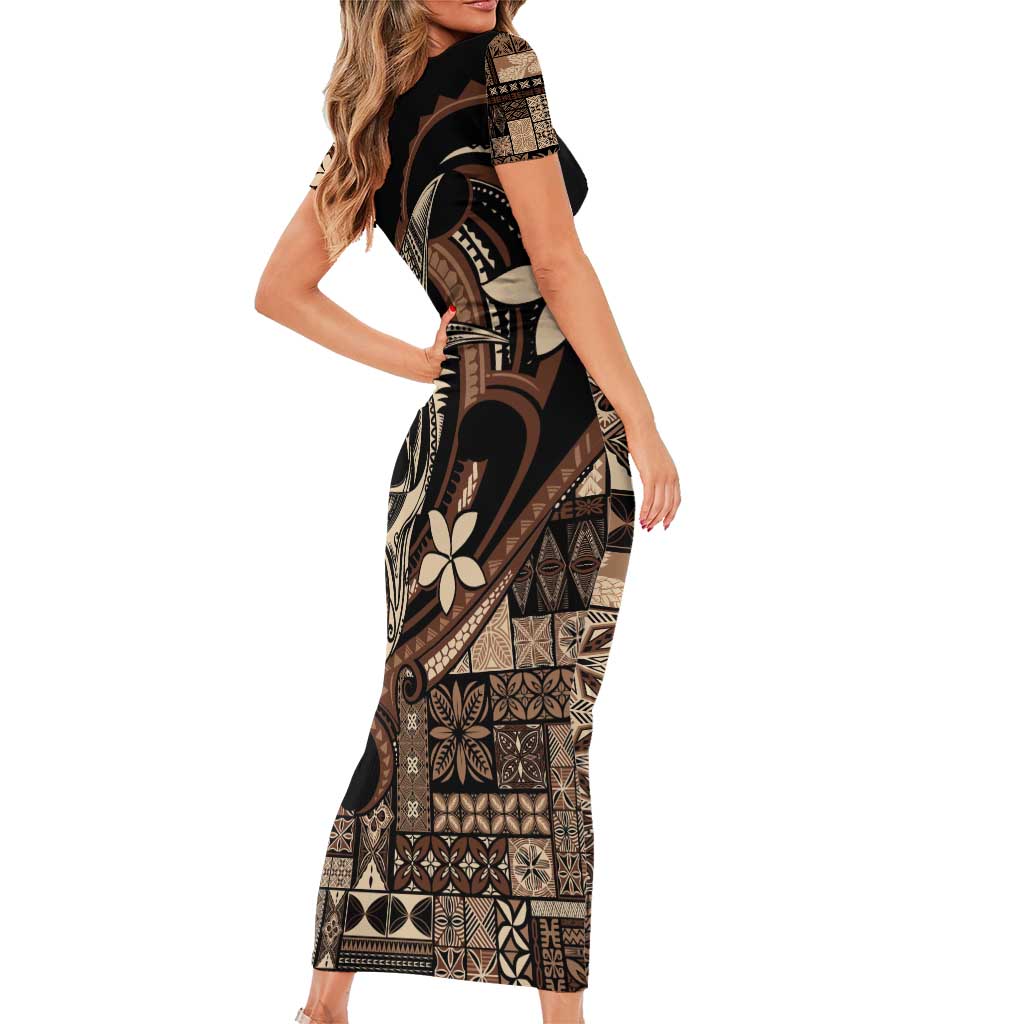 Samoa Manuia le Aso Tuto'atasi Family Matching Short Sleeve Bodycon Dress and Hawaiian Shirt Siapo Mamanu Mix Tatau Marlin LT7 - Polynesian Pride