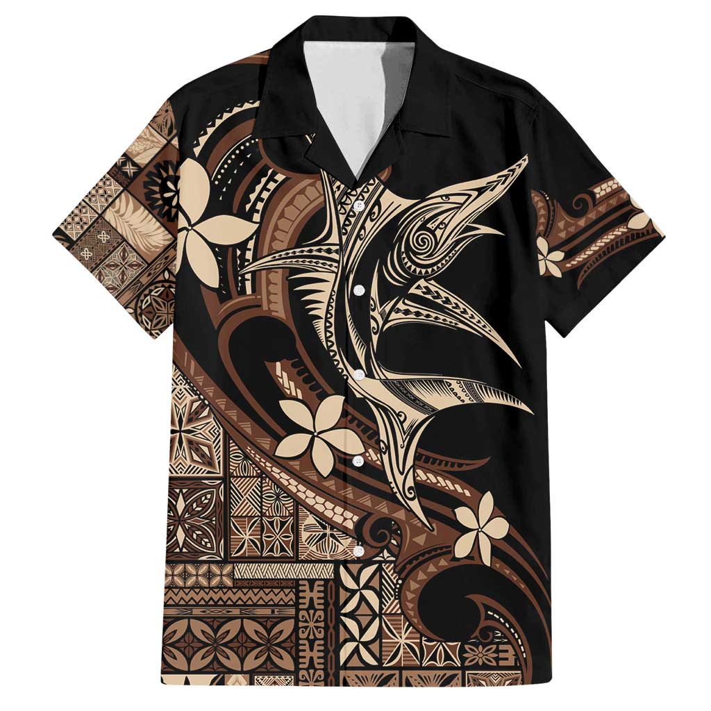 Samoa Manuia le Aso Tuto'atasi Family Matching Summer Maxi Dress and Hawaiian Shirt Siapo Mamanu Mix Tatau Marlin LT7 Dad's Shirt - Short Sleeve Black - Polynesian Pride