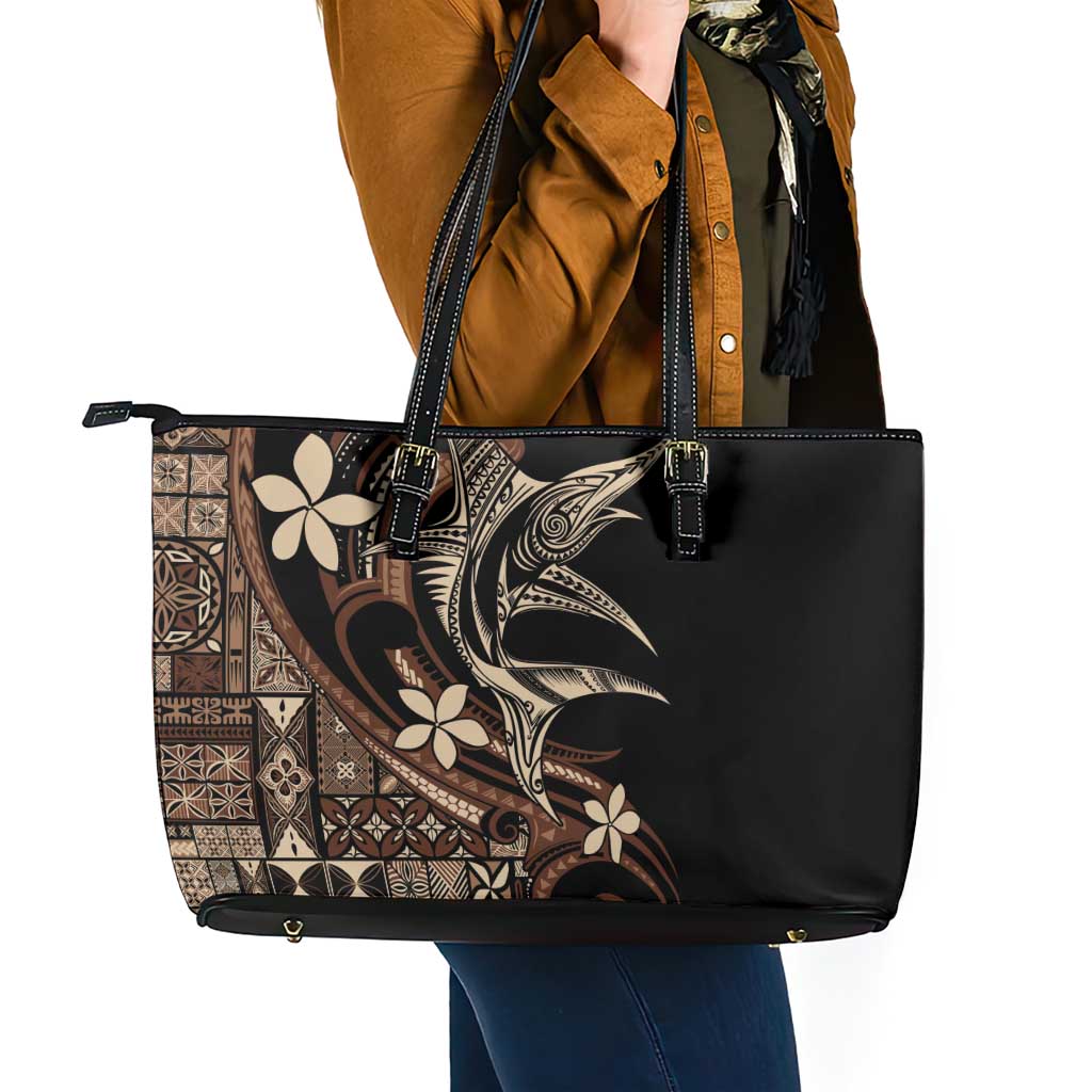 Samoa Manuia le Aso Tuto'atasi Leather Tote Bag Siapo Mamanu Mix Tatau Marlin