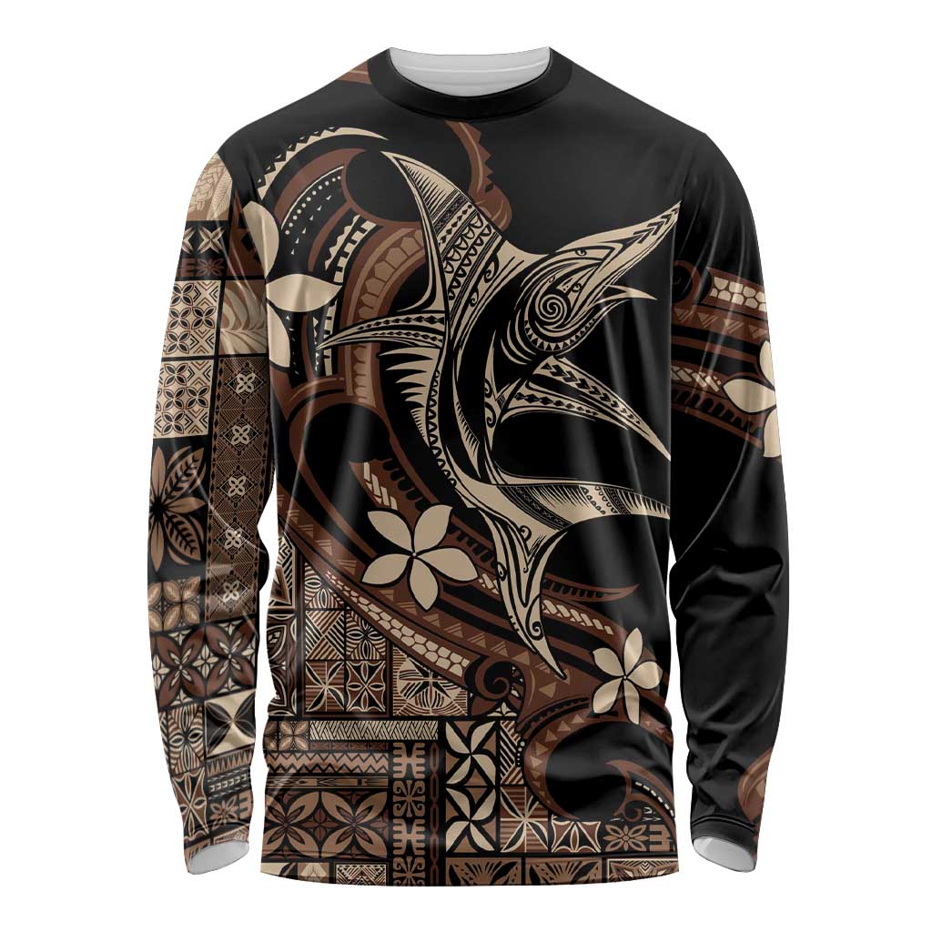 Samoa Manuia le Aso Tuto'atasi Long Sleeve Shirt Siapo Mamanu Mix Tatau Marlin