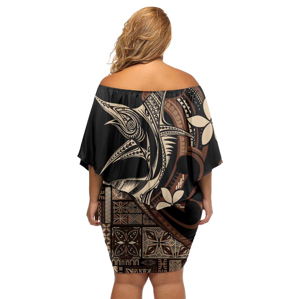 Samoa Manuia le Aso Tuto'atasi Off Shoulder Short Dress Siapo Mamanu Mix Tatau Marlin