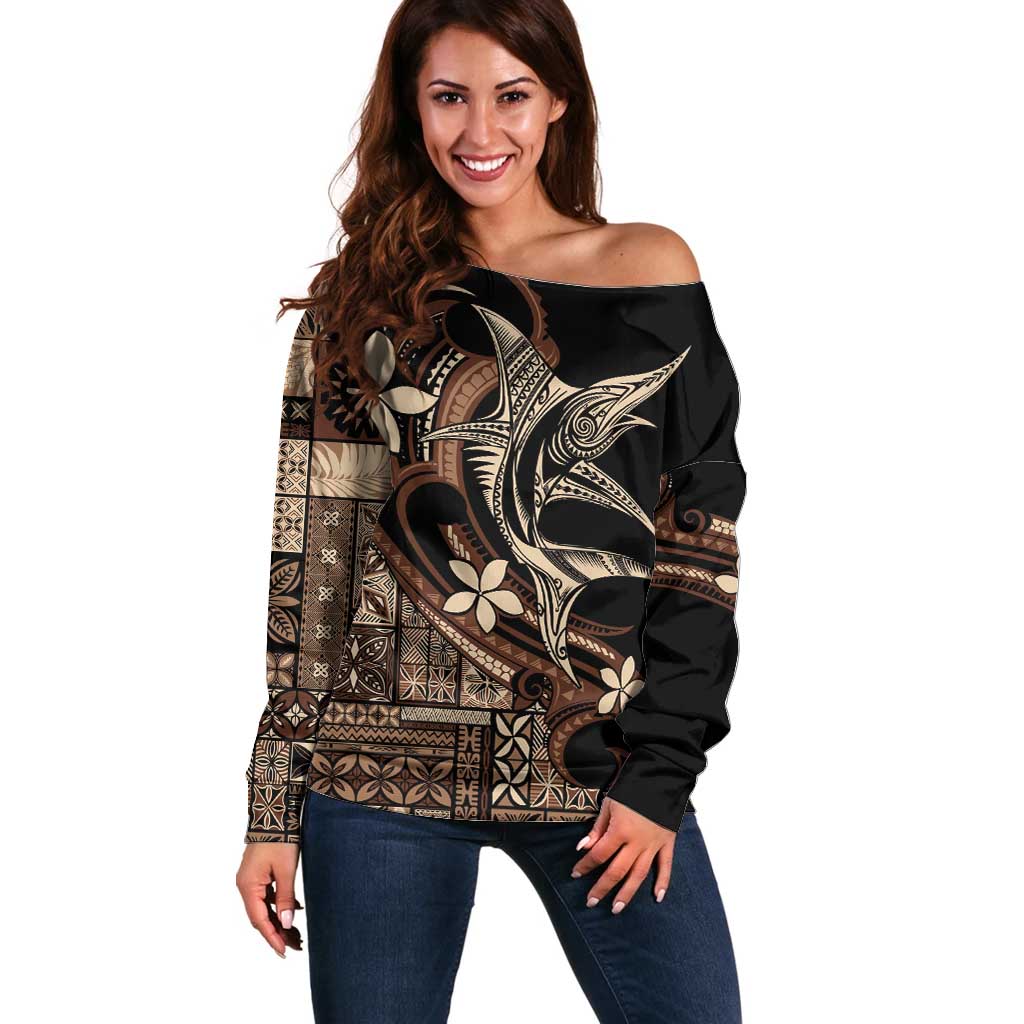 Samoa Manuia le Aso Tuto'atasi Off Shoulder Sweater Siapo Mamanu Mix Tatau Marlin