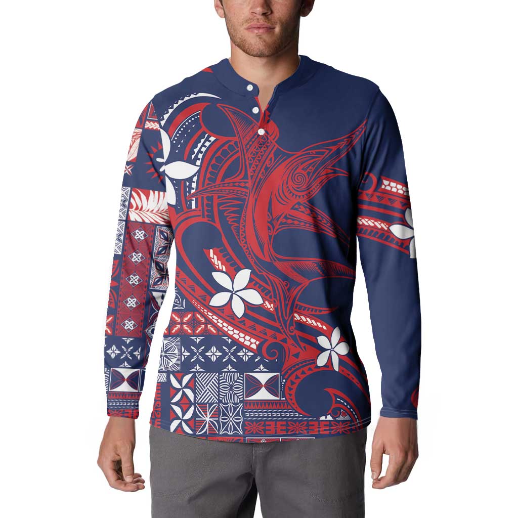 Samoa Manuia le Aso Tuto'atasi Button Sweatshirt Siapo Mamanu Mix Tatau Marlin - Flag Color