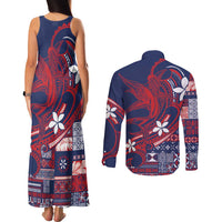 Samoa Manuia le Aso Tuto'atasi Couples Matching Tank Maxi Dress and Long Sleeve Button Shirt Siapo Mamanu Mix Tatau Marlin - Flag Color