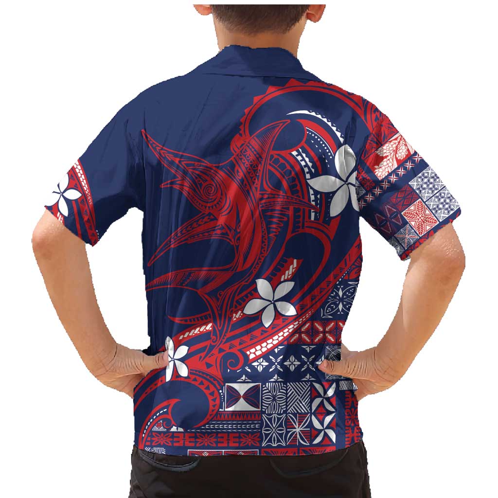 Samoa Manuia le Aso Tuto'atasi Family Matching Mermaid Dress and Hawaiian Shirt Siapo Mamanu Mix Tatau Marlin - Flag Color LT7 - Polynesian Pride