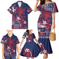 Samoa Manuia le Aso Tuto'atasi Family Matching Mermaid Dress and Hawaiian Shirt Siapo Mamanu Mix Tatau Marlin - Flag Color LT7 - Polynesian Pride